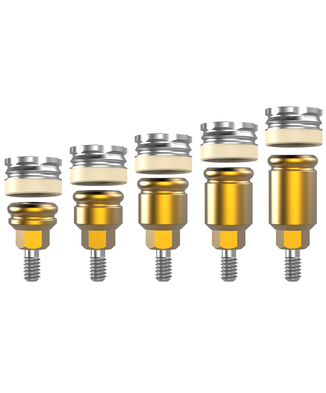 Set of Wise-Lock angled overdenture attachments – 9°, 18°, 30°, 45° options