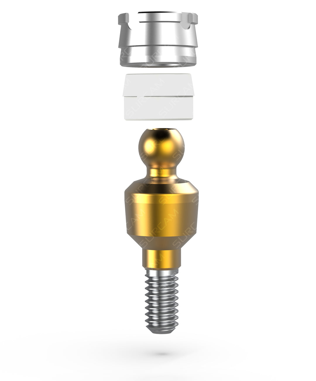 overdenture ball abutment with metal housing and silicone insert