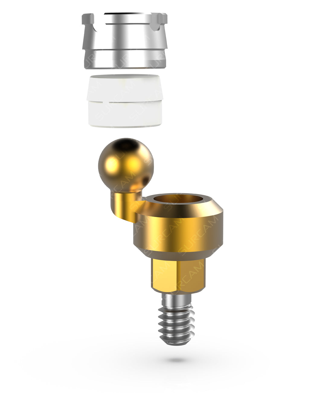 overdenture ball abutment with metal housing and silicone insert