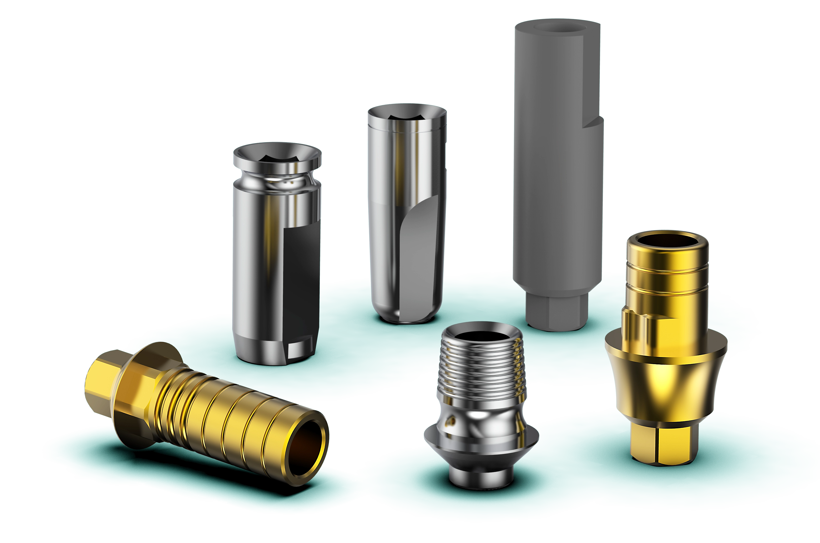 Internal Hex CAD/CAM titanium bases for digital restorations, providing precise fit, screw-retained stability, and compatibility with major dental implant systems.