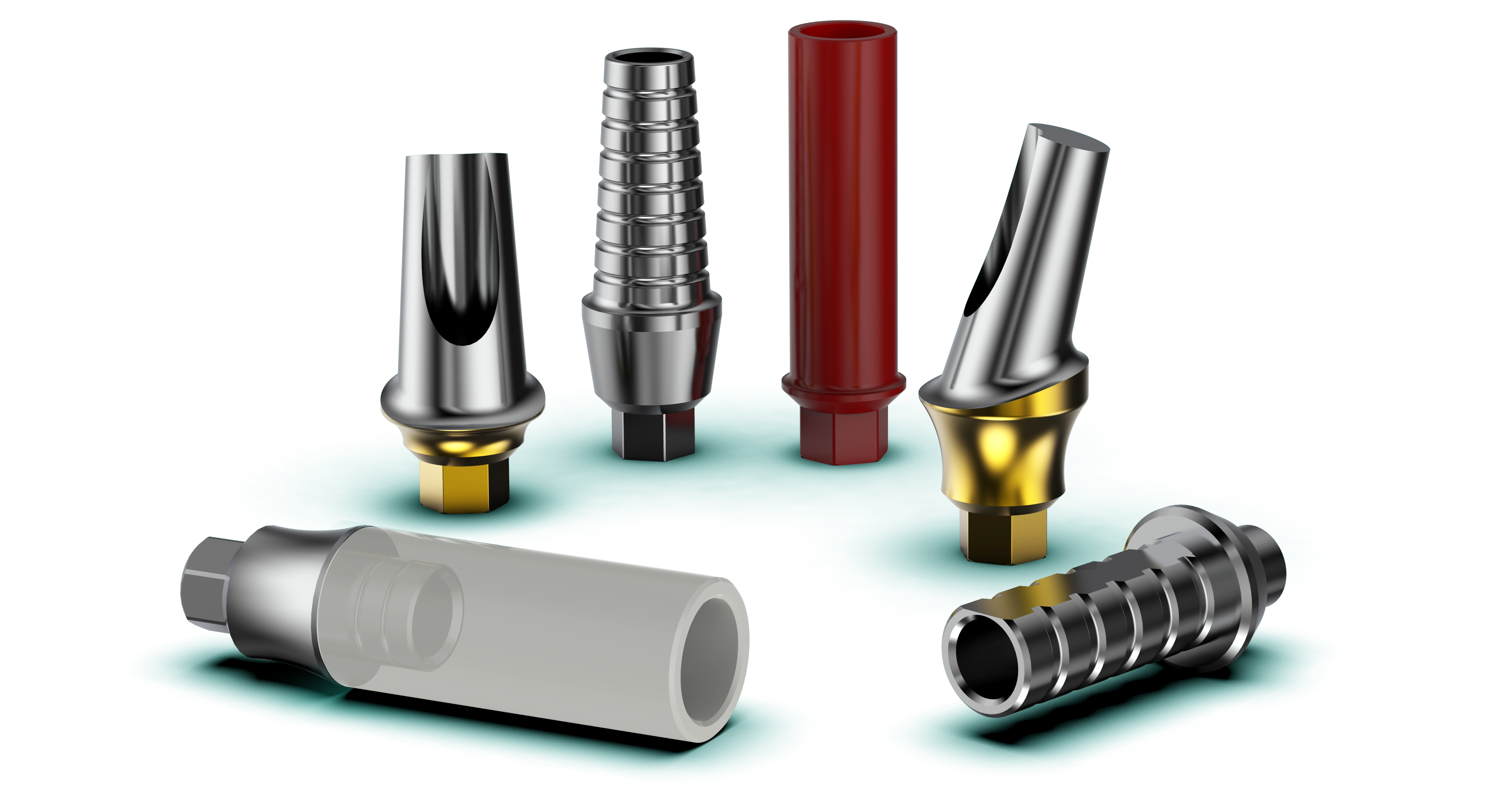 Internal Hex cemented abutments and titanium bases designed for precise fit, strong retention, and long-term stability in dental implant restorations.