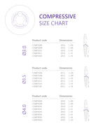 Compressive implant with bendable neck up to 30 degrees size charts