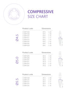Compressive implant with bendable neck up to 30 degrees size charts 2