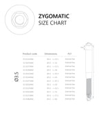 Zygoma-anchored implant with internal hex 2.43 mm and SLA surface Size Chart 3.5